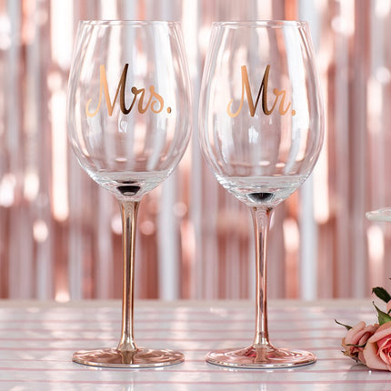 Mrs. Metallic Rose Gold Stemmed 18 Oz. Wine Glass