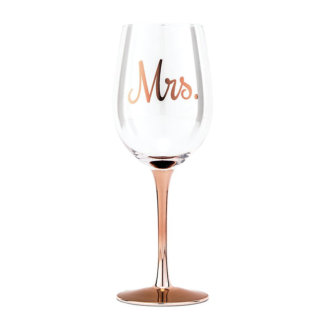 Mrs. Metallic Rose Gold Stemmed 18 Oz. Wine Glass