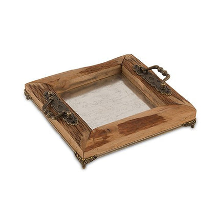 Rustic Wood Decorative Party Tray with Ornamental Handles