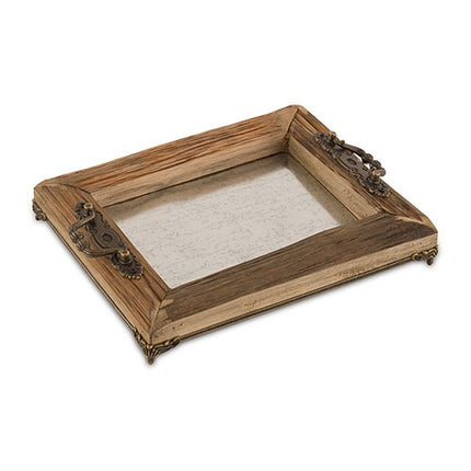 Rustic Wood Decorative Party Tray with Ornamental Handles