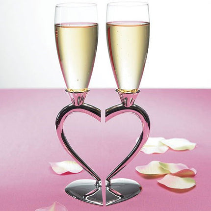 Interlocking Heart Stems Wedding Champagne Flutes