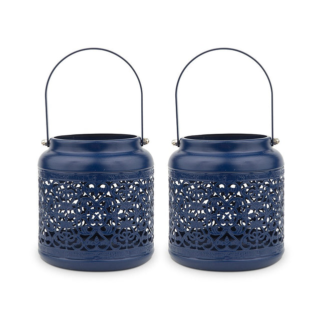 Wedding and Event Decorations Vintage Metal Hanging Lanterns Small Dark Blue -  Set Of 2
