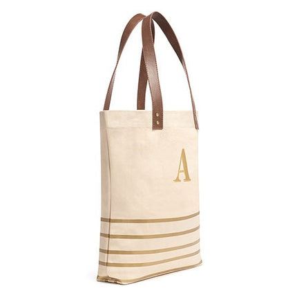 Personalized Metallic Gold Stripe and Canvas Tote Bag