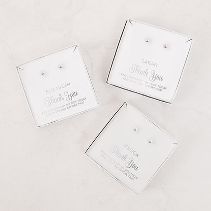 Swarovski Pearl Stud Earrings with Personalized Thank You Script Box