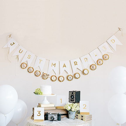 Gold Foil Just Married Pennant Banner