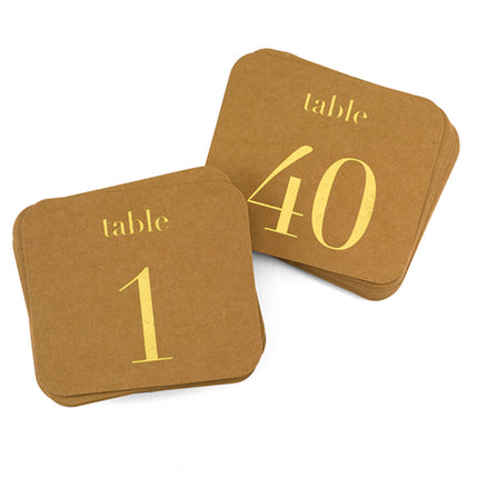 Kraft Wedding Party Gold Foil Table Number