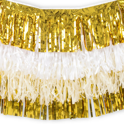 Metallic Foil Layered Fringe Garland Decoration - Gold and White - Set of 4