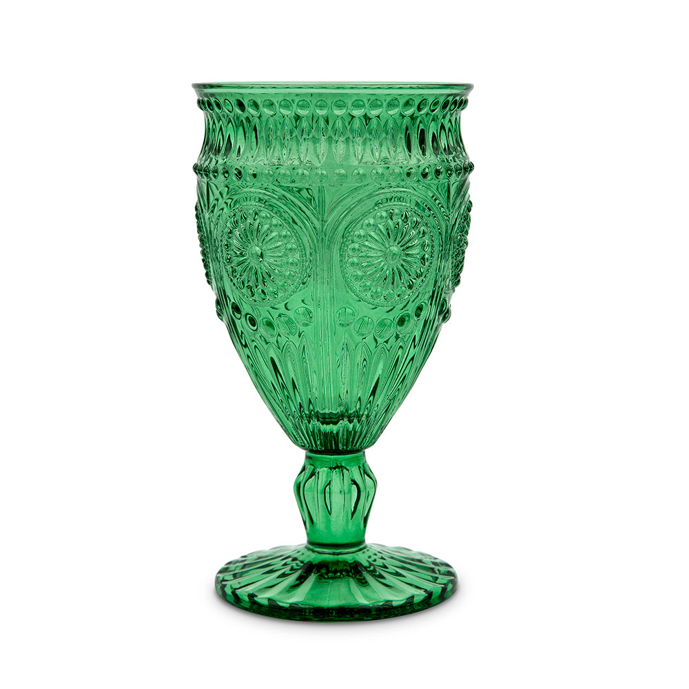 Emerald Green Colored Short Stem Vintage Pattern Glass Goblet – Butter ...