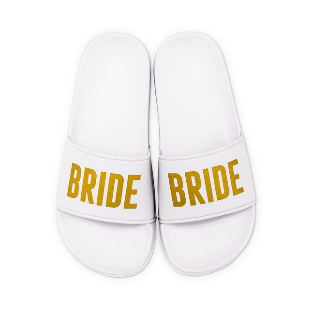 Women’s Bride White and Gold Slide Sandals