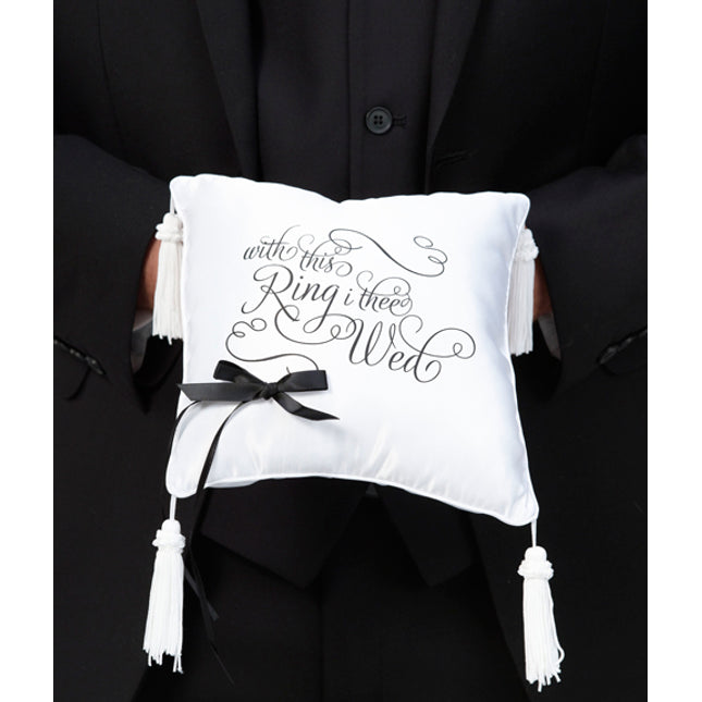 Black and White With This Ring I Thee Wed Ring Pillow