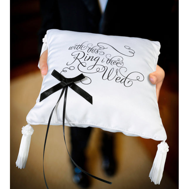 Black and White With This Ring I Thee Wed Ring Pillow Wedding Ceremony Ring Pillow