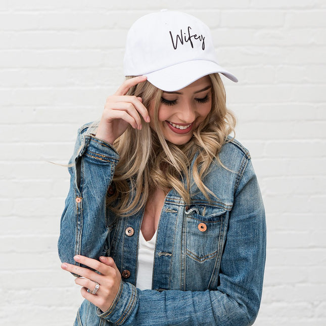 Wifey Script Embroidered White Hat