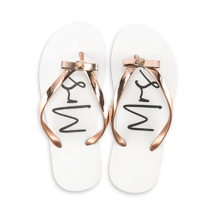 Women’s Mrs White and Rose Gold Flip-Flops with Bow