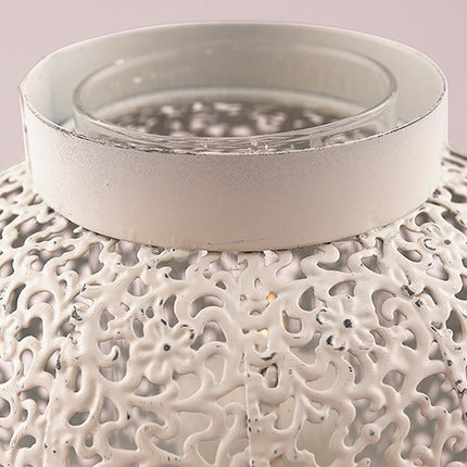 Metal Filigree Candle Holder with Glass Chimney