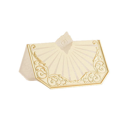 Art Deco Laser Embossed Place Card in gold and ivory.