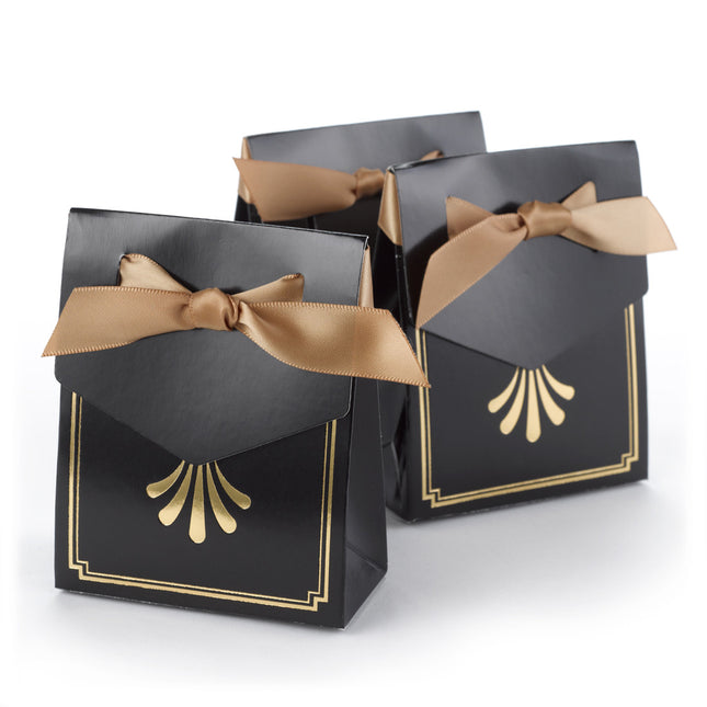 Gold Foil Art Deco Tent Favor Box with Ribbon