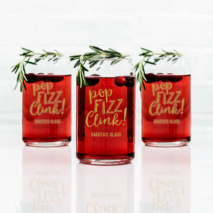 Pop Fizz Clink! Gold or Black Personalized Can Shaped Glass