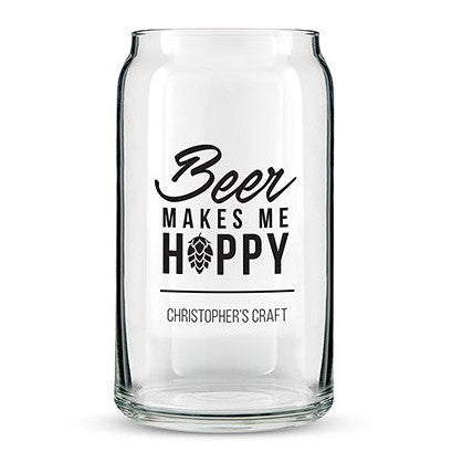 Personalized Beer Makes Me Hoppy Can Shaped Glass