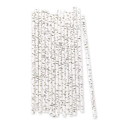 Black and White Birch Bark Paper Straws with Hearts