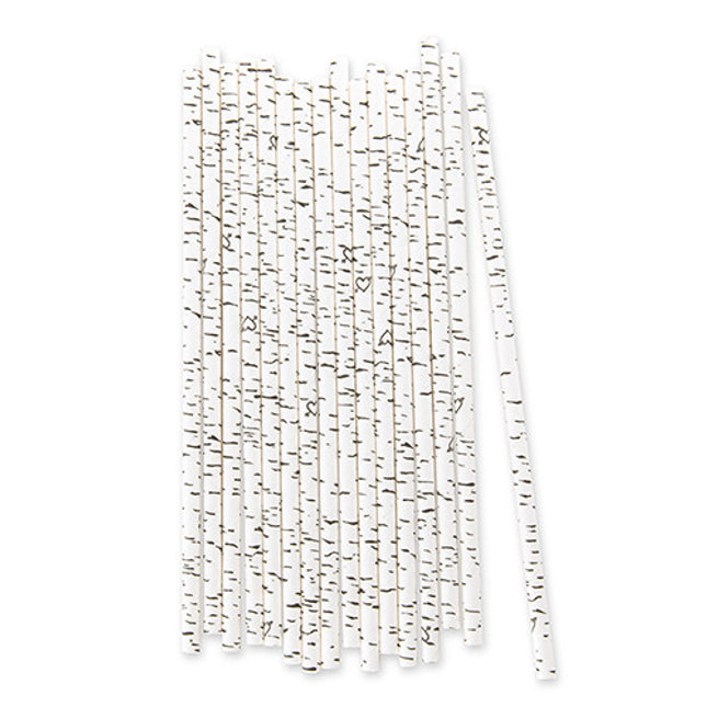 Black and White Birch Bark Paper Straws with Hearts