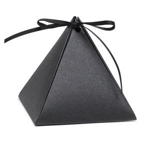 Personalized Black Shimmer Pyramid Wedding Party Favor Box (Pack of 25)
