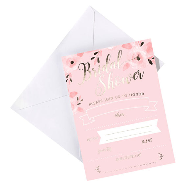 Bridal Shower Party Invitations Pink and Gold (Pack of 8)