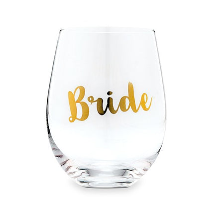 Metallic Gold Bride Stemless Wine Glass