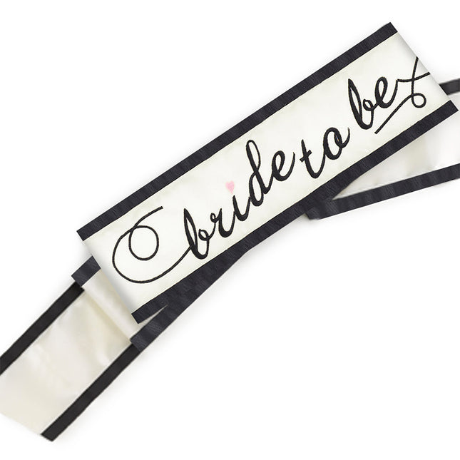 Bride-to-Be Black and Ivory Bridal Sash