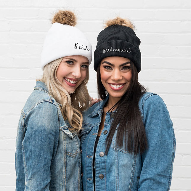 Custom Embroidered Bridesmaid Beanie with Pom-Pom