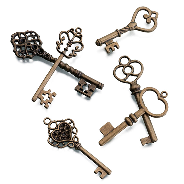 Bronze Set of 24 Assorted Keys for Crafts and Weddings Tag Favors