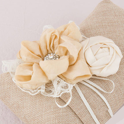 Flowers on a Burlap Chic Wedding Ring Pillow