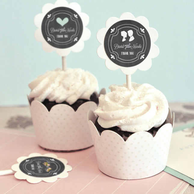 Chalkboard Wedding Cupcake Wrapper and Topper