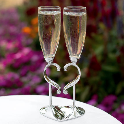 Personalized Sparkling Rhinestone Hearts Linked Champagne Flute Set
