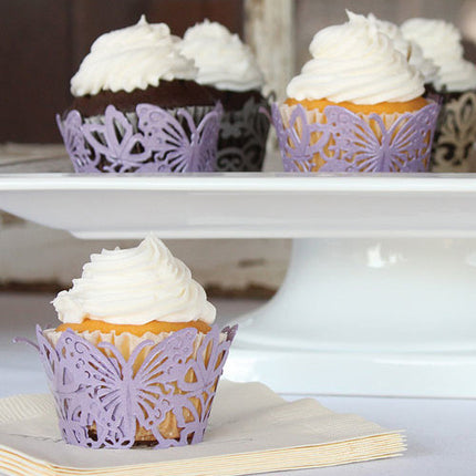 Lavender Butterfly Filigree Paper Laser Cupcake Wraps