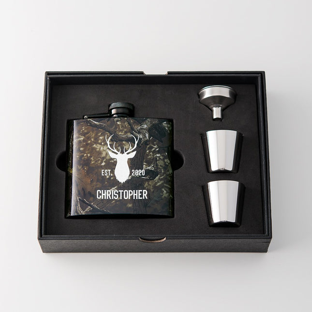 Personalized Camo and Deer Hip Flask