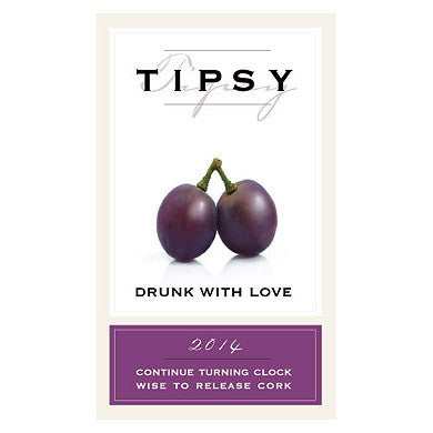 Plum colored Drunk With Love Sticker, use it for wine and wedding favors.