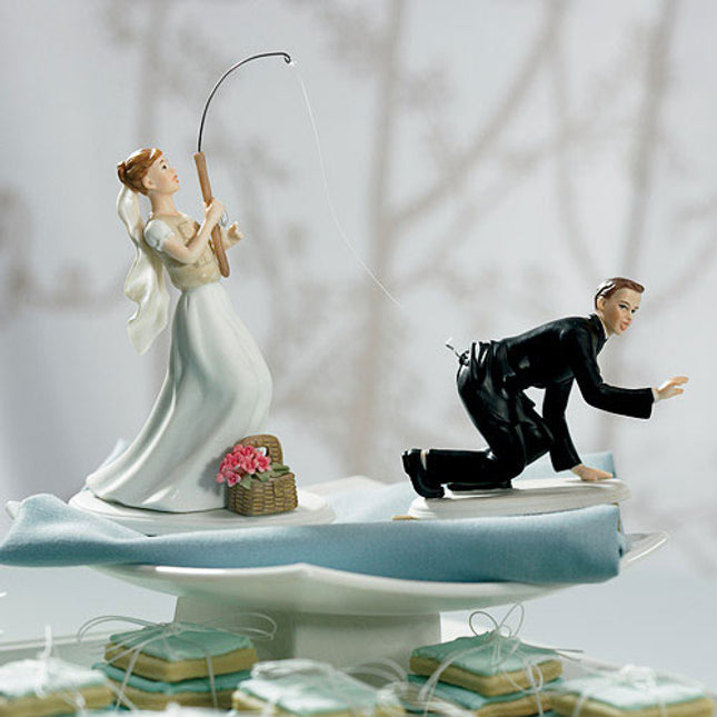 Fisherman Bride and Groom Fishing Wedding Cake Topper