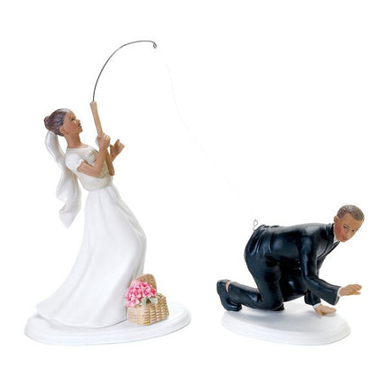 Fisherman Bride and Groom Fishing Wedding Cake Topper