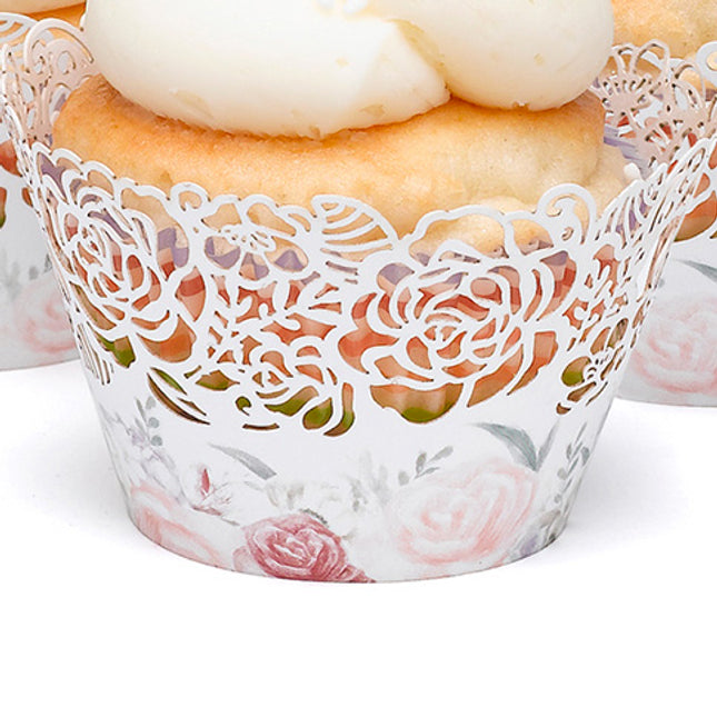 Floral Laser Cut White Paper Cupcake Wrapper