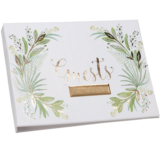 Personalized Green Woodland and Gold Wedding Ceremony Guest Book