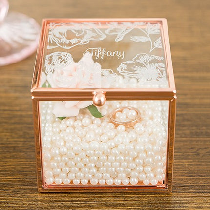 Floral Etching Personalized Rose Gold and Glass Jewelry Box