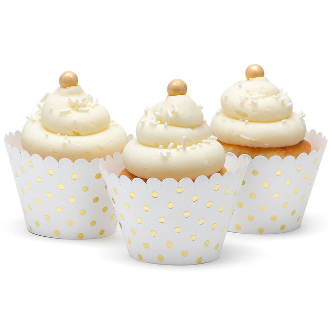 Gold Polka Dot White Paper Cupcake Wraps