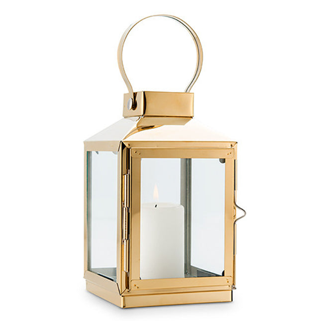 Gold Decorative Candle Lantern with Glass Panels