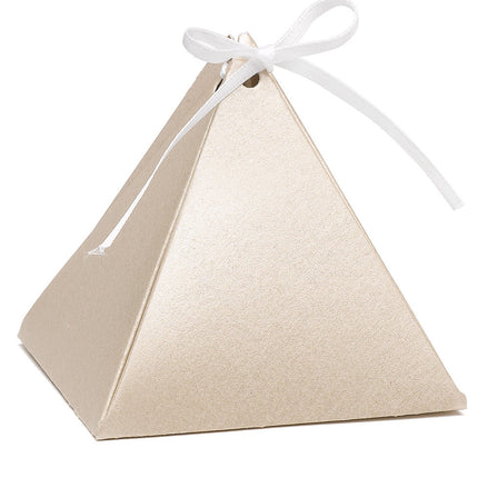 Personalized Gold Shimmer Pyramid Wedding Party Favor Box (Pack of 25)