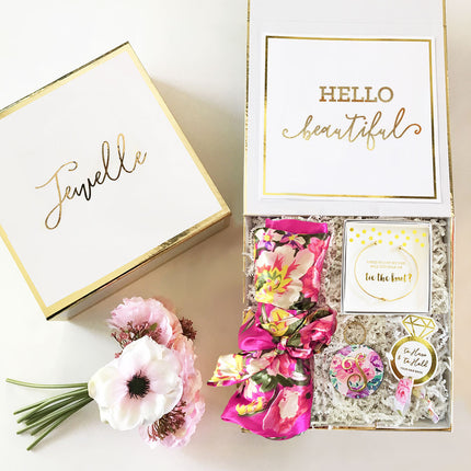 Personalized White and Gold Wedding or Party Gift Box