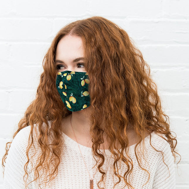 Green Reusable Cloth Face Mask with Lemons