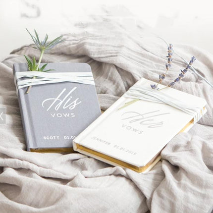 His Hers Linen Wedding Ceremony Vows Journal Book