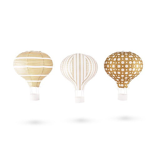 Hot Air Balloon Paper Lantern Set In Gold And White