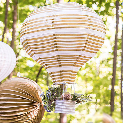 Hot Air Balloon Paper Lantern Set In Gold And White