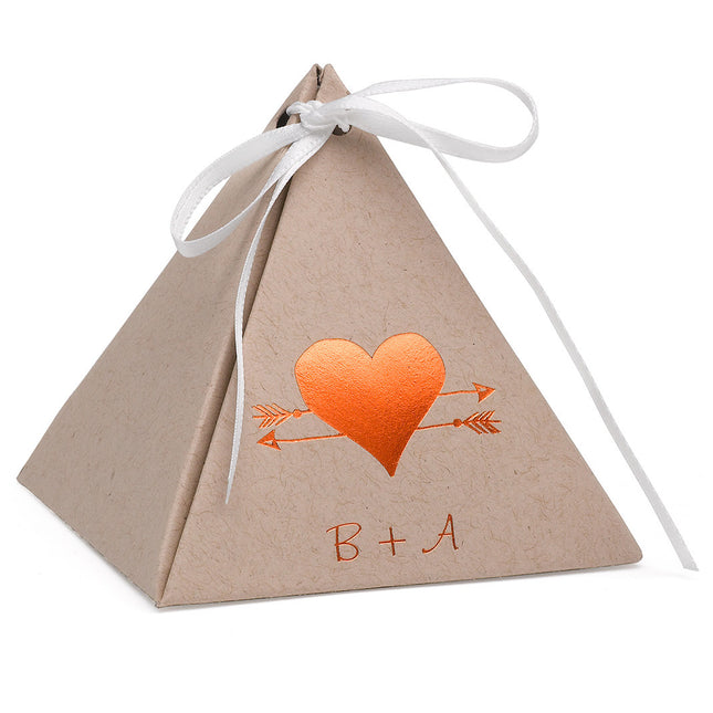 Personalized Kraft Pyramid Wedding Party Favor Box